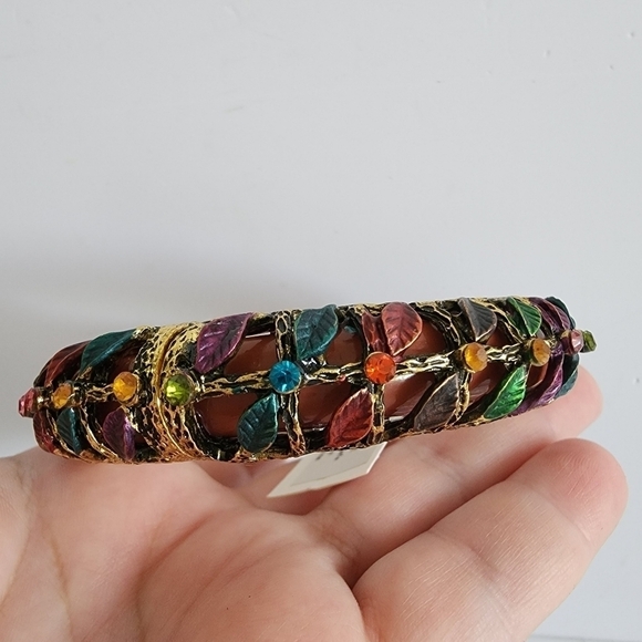 NWT Brown Antique Gold Leaf Crystal Tube Beaded Bangle Bracelet‎ - Picture 6 of 8